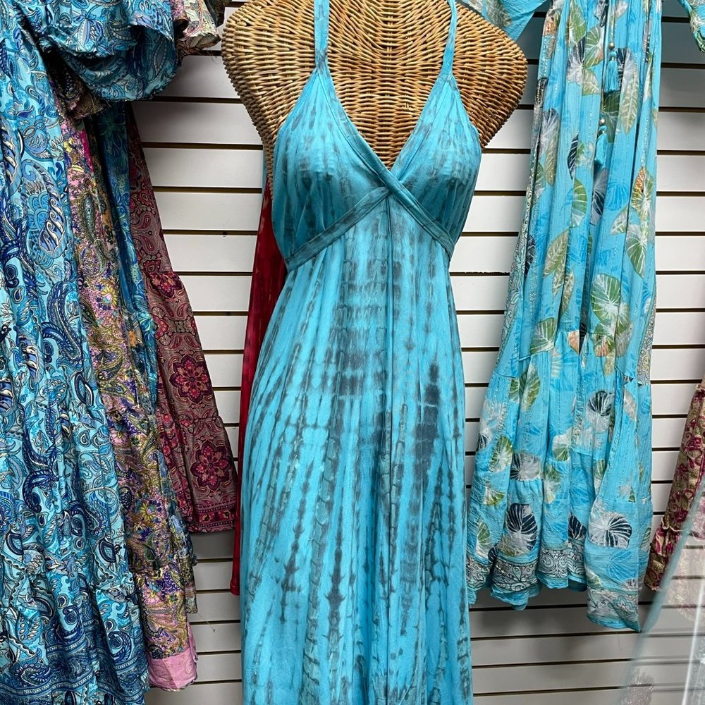 COPY - NEW NWT SEA & SAND BATIK SOFT BLUE RAYON BARE BACK HALTER TIE SUMMER DRE…